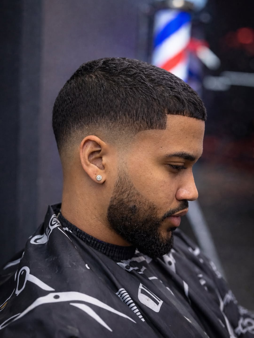 Sharp skin fade with beard trim at Authentic Cutz Barbershop Bronx